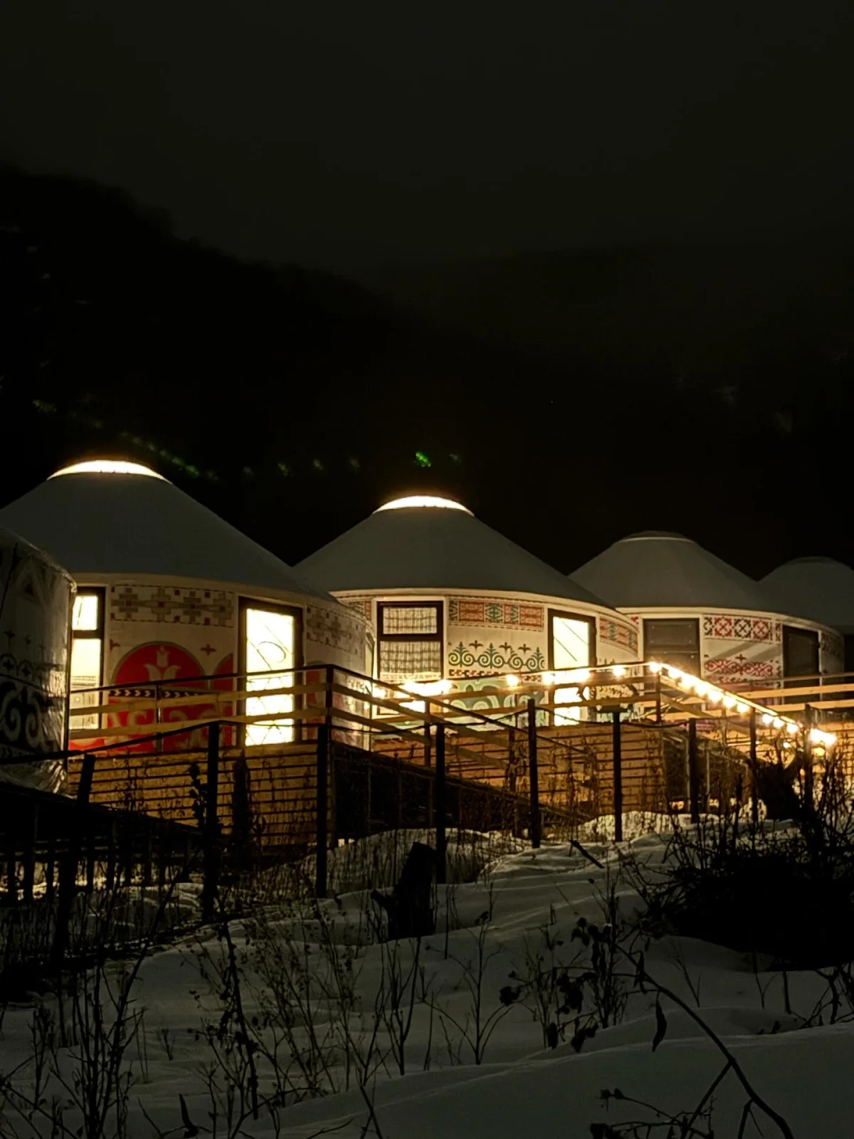 Юрты Yurt Balkymyz зимой ночью